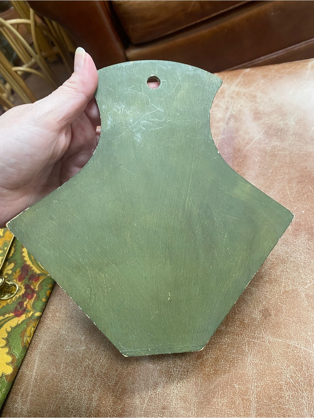 Vintage HandPainted Cone Coffee Filter Holder Green Floral Wooden Wall Decor - Picture 9 of 11